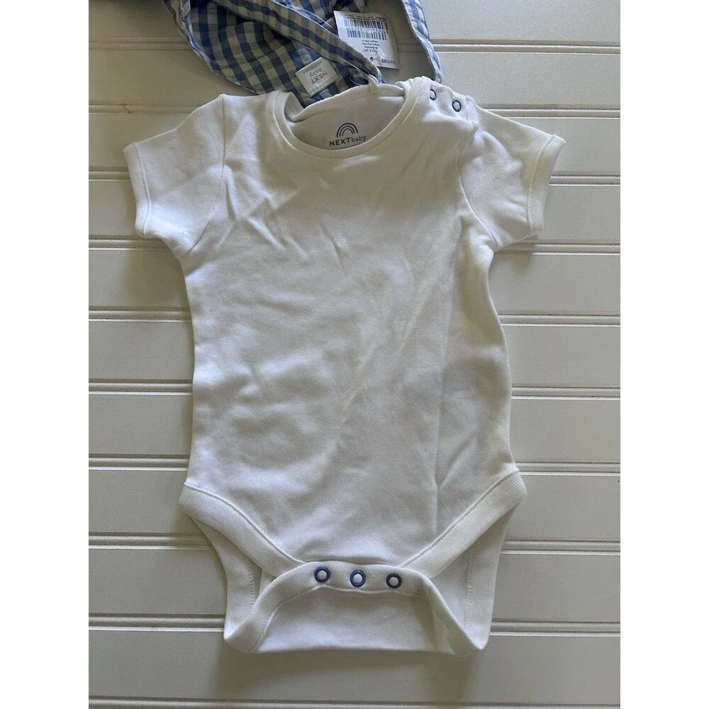 Next Baby Boy Blue Gingham Romper & Bodysuit Set 3-6 Months NWT Boutique